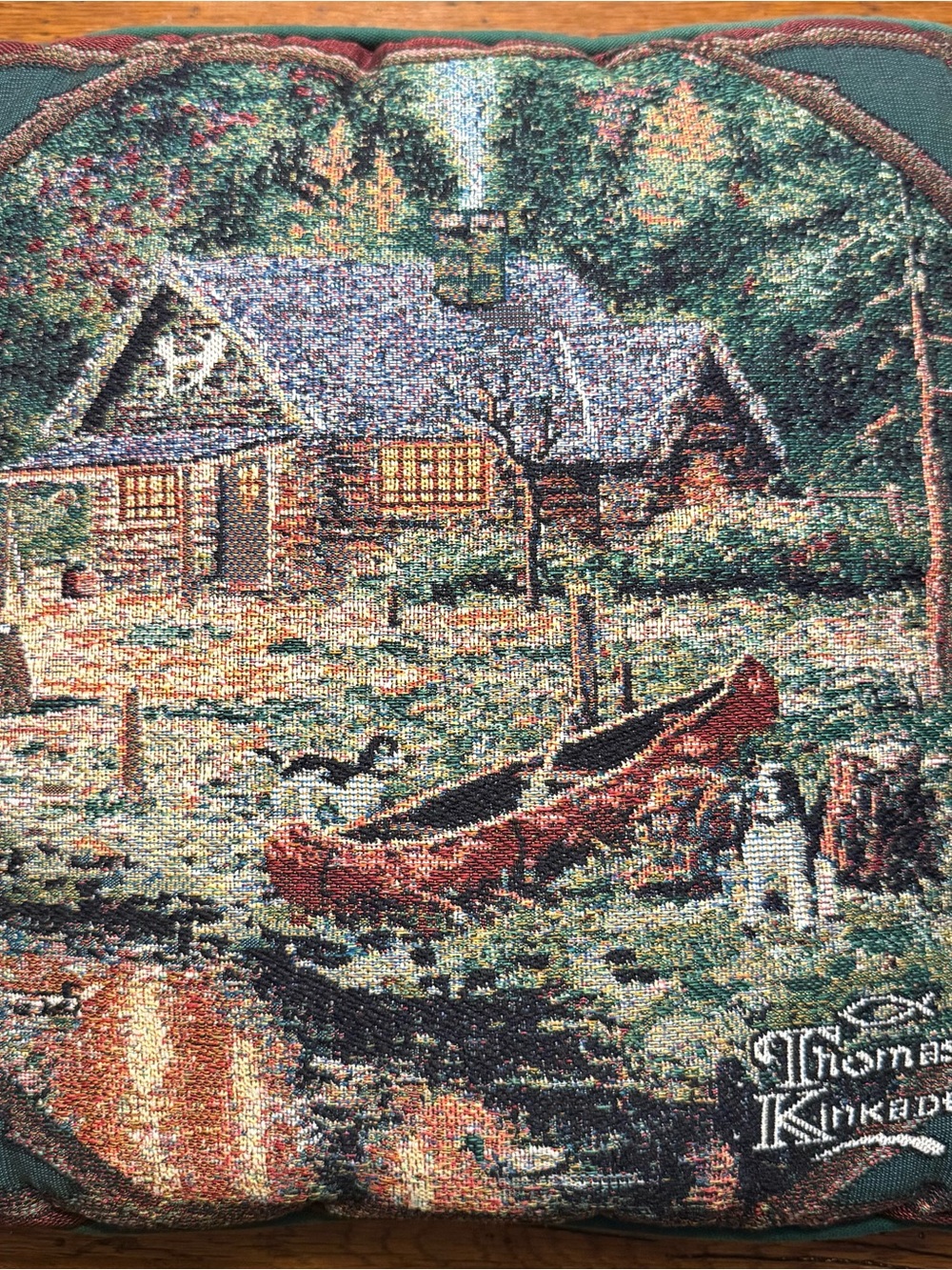 Thomas Kinkade Cottage Tapestry Throw Pillow 15x15 Woodland Home Decor